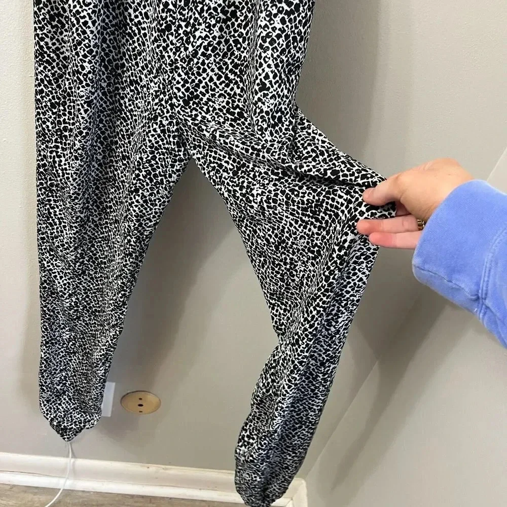 Banana Republic Heritage Women Jumpsuit Silk 2 Black White Animal Print Overalls